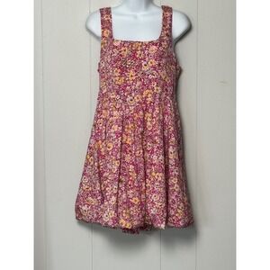 Land of the Free Women's Pink Yellow Floral Smocked Back Mini Dress Size Large